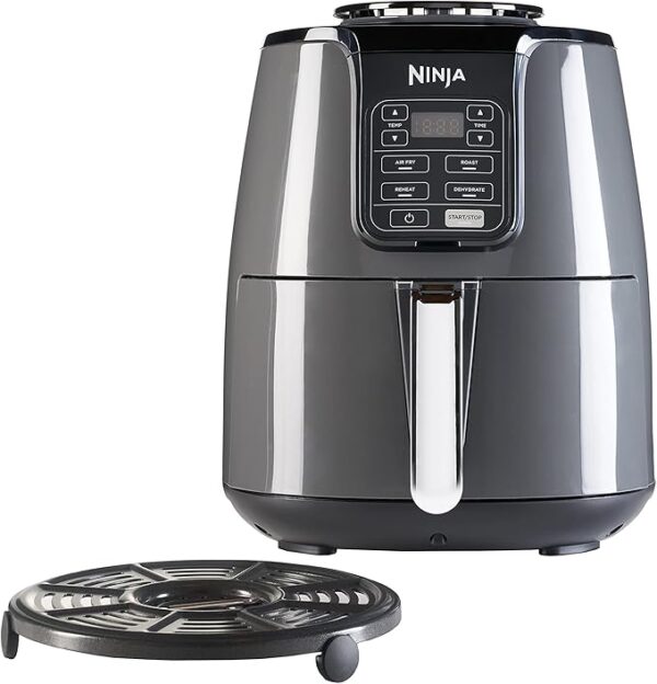 Ninja Air Fryer, 3.8L, 4-in-1, Uses No Oil, Air Fry, Roast, Reheat, Dehydrate, Non-Stick, Dishwasher Safe Basket, Cooks 2-4 Portions, Digital, Grey & Black,