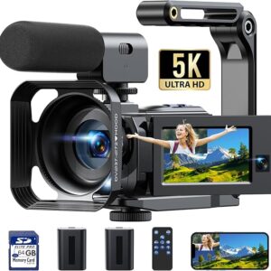 5K Camcorder Video Camera, 56MP Dual Lens Wifi IR Night Vision YouTube Vlogging Camera,16X Digital Zoom Touch Screen Cam corder, Camcorder 5K with 64GB SD Card, 2 Batteries, Tripod, Remote Control