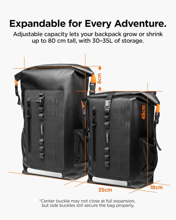 Spigen Waterproof Backpack IPX6 35L Roll Top Travel Rucksack Fits up to 16 Inch Laptop, Multi-Compartment Bag Ventilated Back, Chest Strap Hiking, Camping, Swimming, Canoeing, Fishing - Image 2