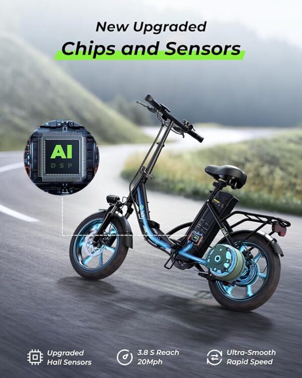 Finbike U4 Electric Bike, 16" Portable Electric Bicycle with Removable Battery, 60KM Max Range, 3 Riding Modes, Front Shock Absorber, Foldable E-bike for Adults/Teens - Image 4