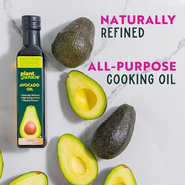 Plant Junkie Naturally Refined Avocado Oil - Neutral Flavour Cooking Oil - Perfect for Keto and Paleo Cooking, Baking and Salad Dressing - 250ml - Image 3