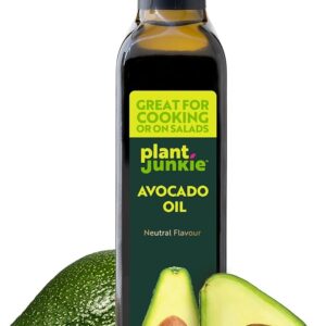 Plant Junkie Naturally Refined Avocado Oil - Neutral Flavour Cooking Oil - Perfect for Keto and Paleo Cooking, Baking and Salad Dressing - 250ml