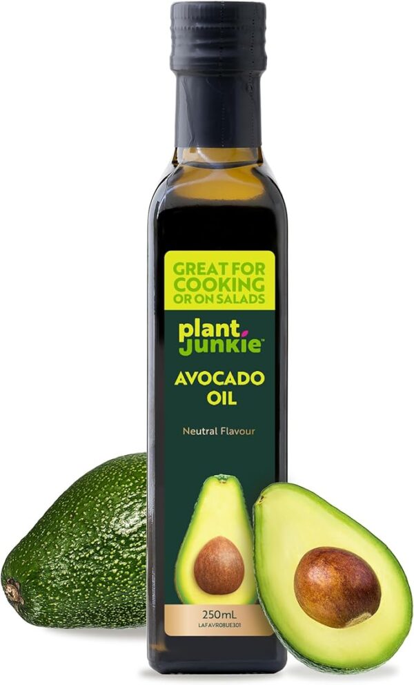 Plant Junkie Naturally Refined Avocado Oil - Neutral Flavour Cooking Oil - Perfect for Keto and Paleo Cooking, Baking and Salad Dressing - 250ml