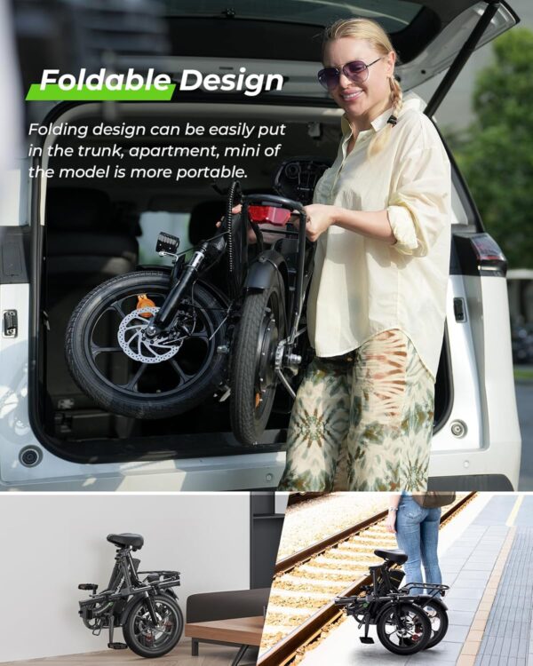 Finbike U4 Electric Bike, 16" Portable Electric Bicycle with Removable Battery, 60KM Max Range, 3 Riding Modes, Front Shock Absorber, Foldable E-bike for Adults/Teens - Image 3