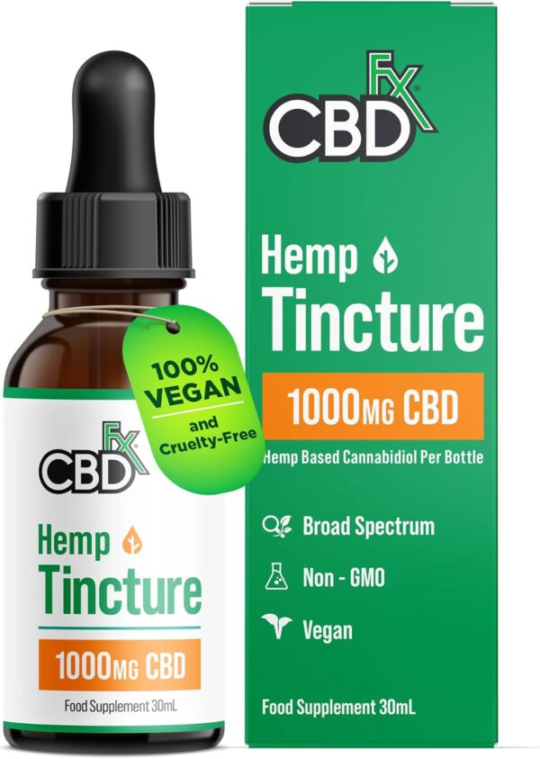 CBDfx 1000mg CBD High Strength CBD Oil, Improved Purity, All Natural, Vegan, Non-GMO, Broad Spectrum, Blended with MCT Oil, No THC, 30ml (30 Days)