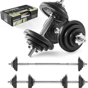 Phoenix Fitness Cast Iron Adjustable Dumbbell Barbell Set - 20kg & 30kg - Men & Women Strength Training Equipment - Home Gym Weight Lifting Free Weights