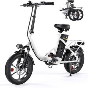 Finbike U4 Electric Bike, 16" Portable Electric Bicycle with Removable Battery, 60KM Max Range, 3 Riding Modes, Front Shock Absorber, Foldable E-bike for Adults/Teens