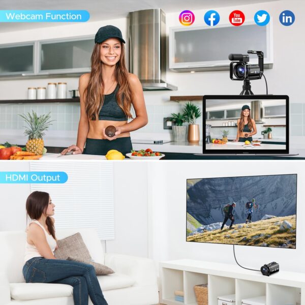 5K Camcorder Video Camera, 56MP Dual Lens Wifi IR Night Vision YouTube Vlogging Camera,16X Digital Zoom Touch Screen Cam corder, Camcorder 5K with 64GB SD Card, 2 Batteries, Tripod, Remote Control - Image 3