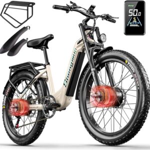 Shengmilo E Bike S700 Electric Bike 26 Inch E-Mountain Bike full suspension E-Bike 48V17.5Ah Battery 7-Speed shifting electric cycling with Fat Tire...