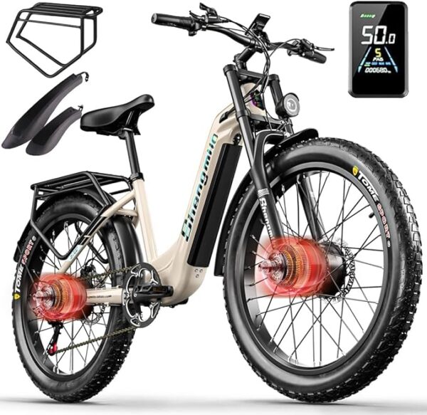 Shengmilo E Bike S700 Electric Bike 26 Inch E-Mountain Bike full suspension E-Bike 48V17.5Ah Battery 7-Speed shifting electric cycling with Fat Tire...