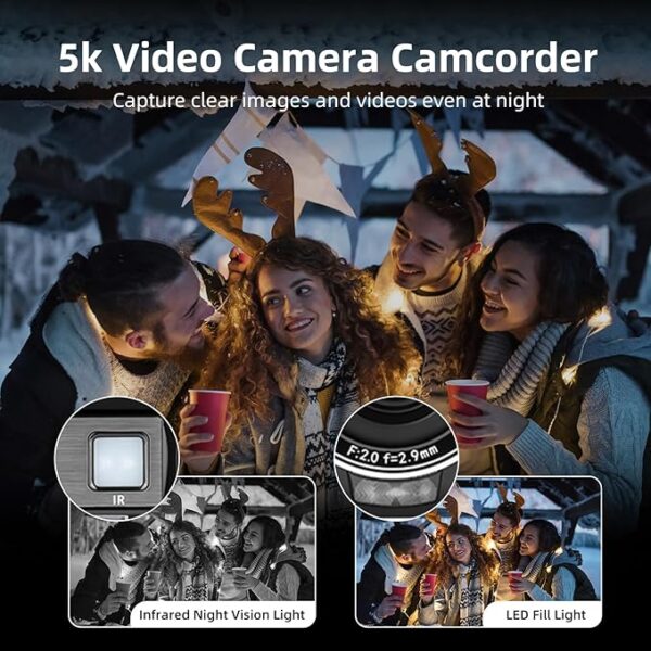 5K Camcorder Video Camera, 56MP Dual Lens Wifi IR Night Vision YouTube Vlogging Camera,16X Digital Zoom Touch Screen Cam corder, Camcorder 5K with 64GB SD Card, 2 Batteries, Tripod, Remote Control - Image 4