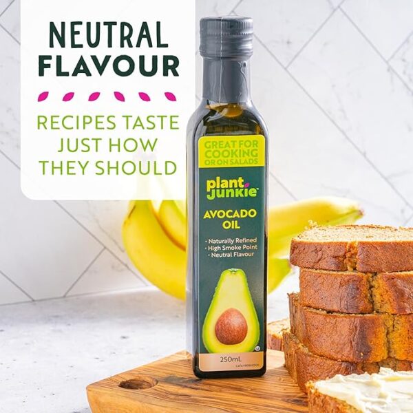 Plant Junkie Naturally Refined Avocado Oil - Neutral Flavour Cooking Oil - Perfect for Keto and Paleo Cooking, Baking and Salad Dressing - 250ml - Image 2