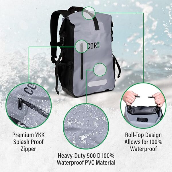 COR Surf Waterproof Dry Bag Backpack - Roll Top Drybag with Padded Laptop Sleeve, Has Welded Seams and Ergonomic Shoulder Pad, Ideal for Boating, Hiking, Kayaking, and More, Available in 25L and 40L - Image 4