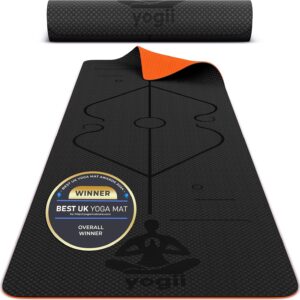 Yogii Yoga Mat - Non-Slip 6mm Thick TPE & Travel-friendly Yoga Mat - Perfect for Home & Gym Exercise Fitness & Pilates - With Laser Alignment Guides for Men & Women